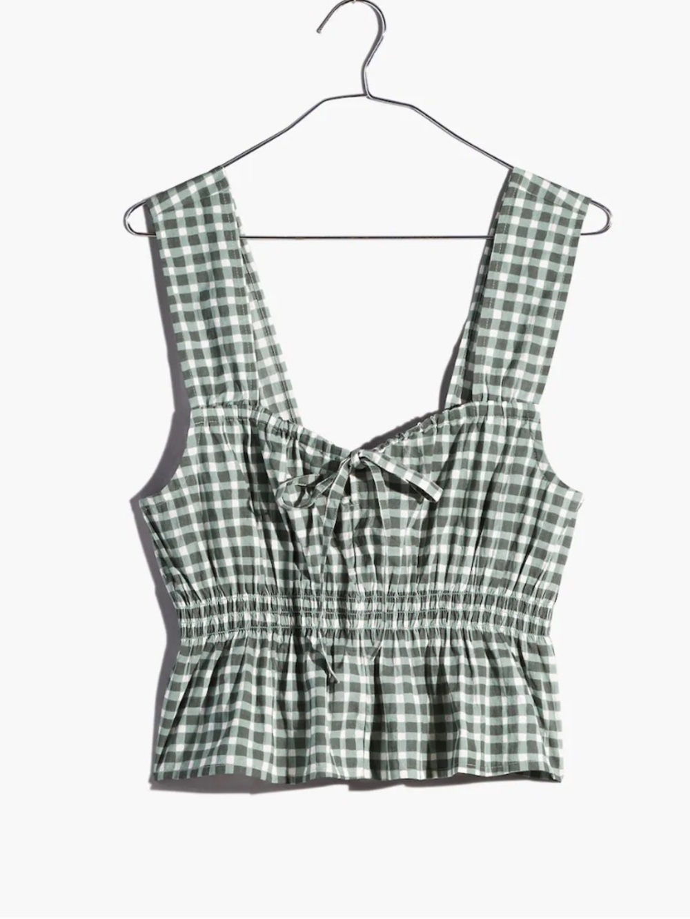 Madewell Smocked Peplum Tank Top in Gingham Architect Green size 0